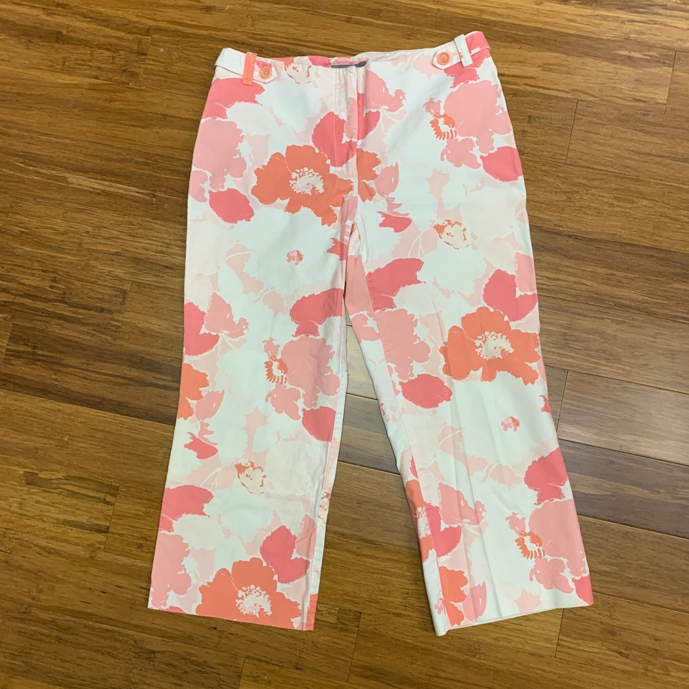 Ann Taylor Floral Print Cropped Pants Womens Size 4 Pink White‎ Casual Career